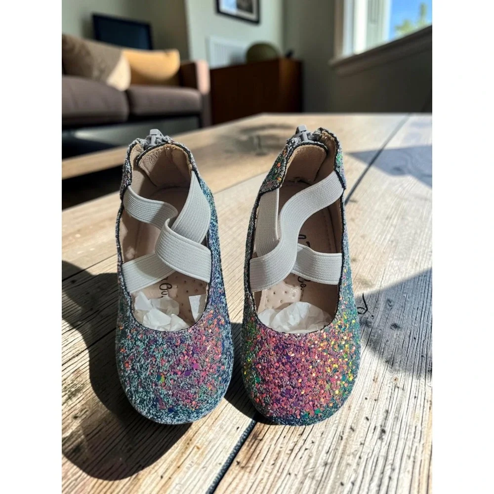 NEW Leather Toddler Size 4C Girl's Iridescent Glitter Ballerina Flats Shoes